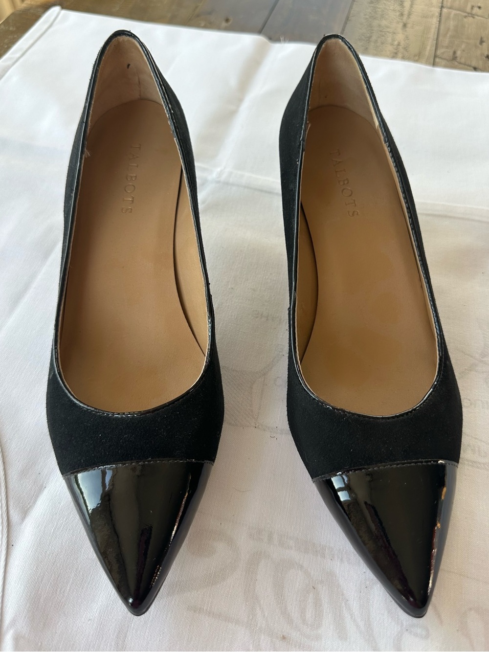 Talbots black pointed toe kitten heels